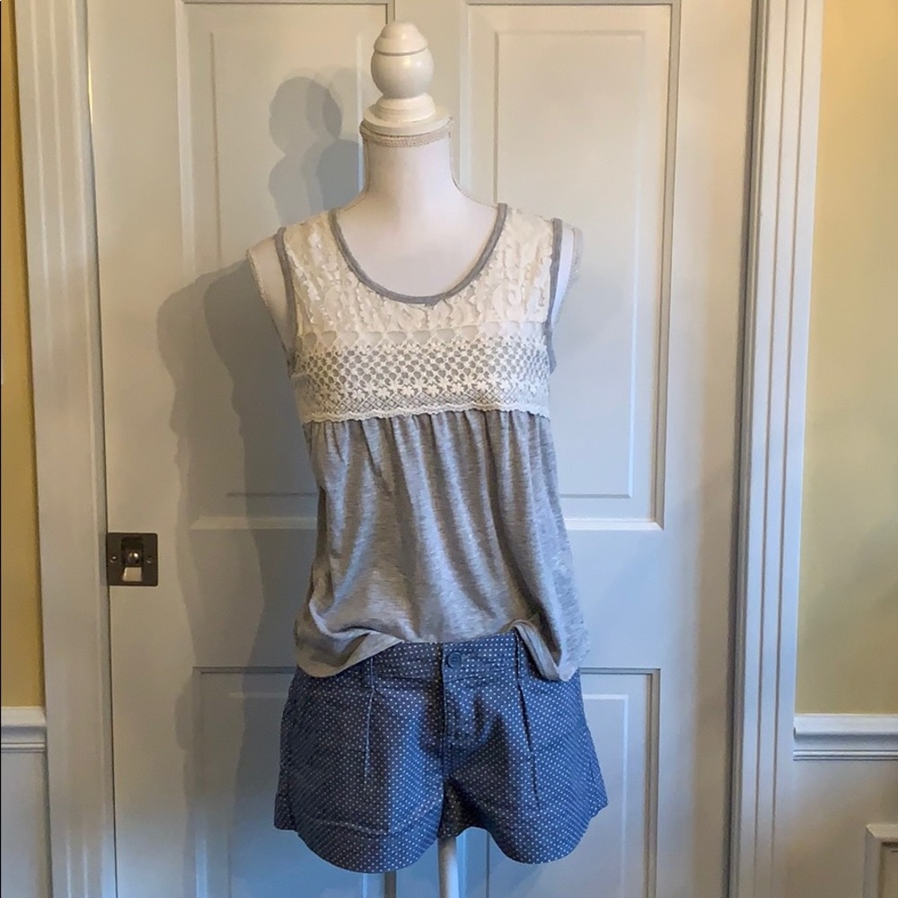 Self E Gray Lace Sleeveless Jewel neck Top
